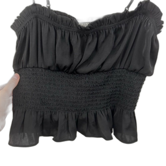 Intimately Free People Black Crop So Dreamy Smocked Peplum Blouse Size Medium - Picture 3 of 15